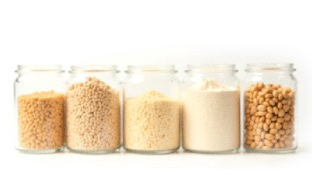 Verschiedene Getreidearten und Mehlsorten in transparenten Behältern nebeneinander