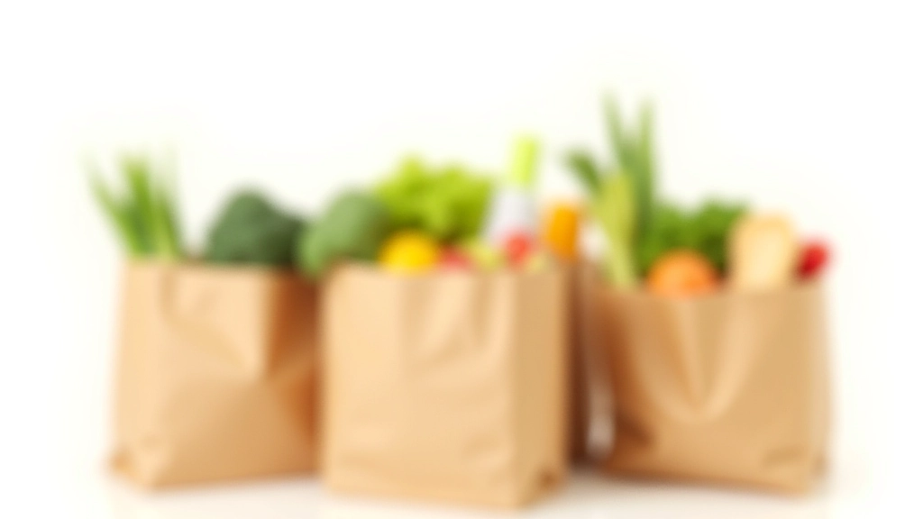 Einkaufstüten mit Lebensmitteln und Kassenbon auf weißem Hintergrund