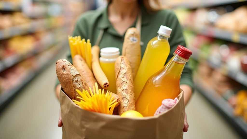 Einkaufskorb mit verschiedenen Lebensmitteln zeigt die Vielfalt der von Agrarrohstoffen beeinflußten Produkte