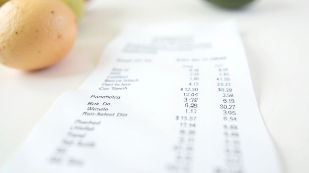 Kassenbon mit Produktliste und Preisangaben auf weißem Hintergrund