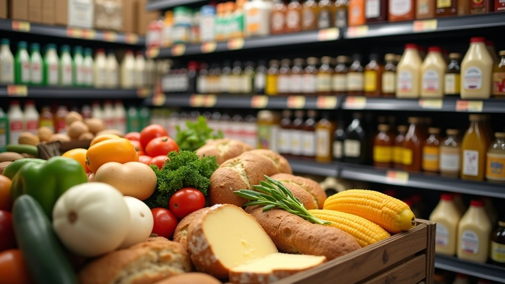 Detaillierte Ansicht verschiedener Grundnahrungsmittel mit Preisschildern im Supermarkt